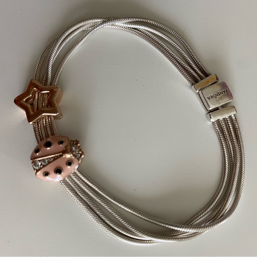 Authentic Pandora Silver and Pink Multi-Strand Bracelet